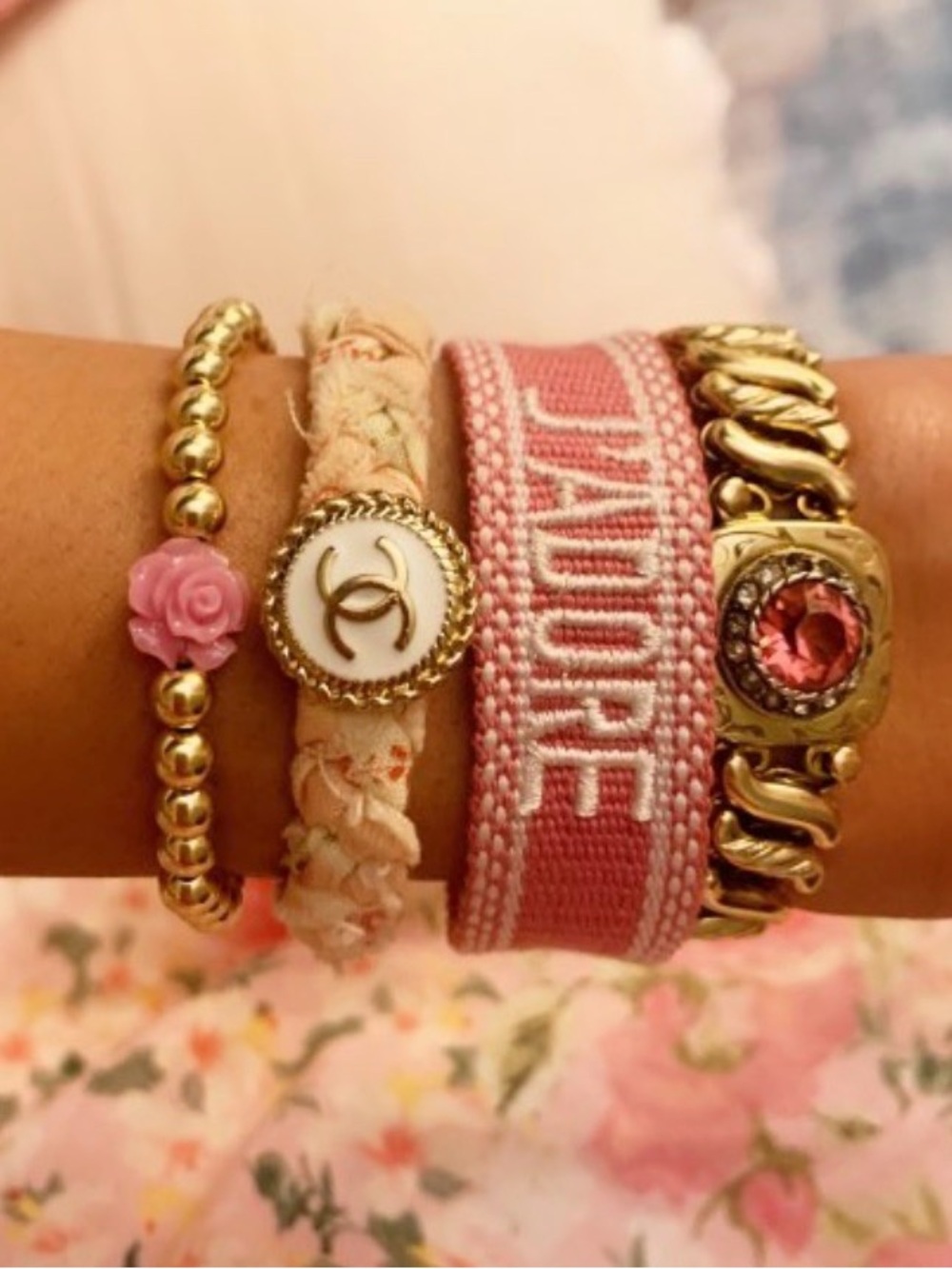 J’Adore Pink & White Woven Adjustable Bracelet - Picture 2 of 2